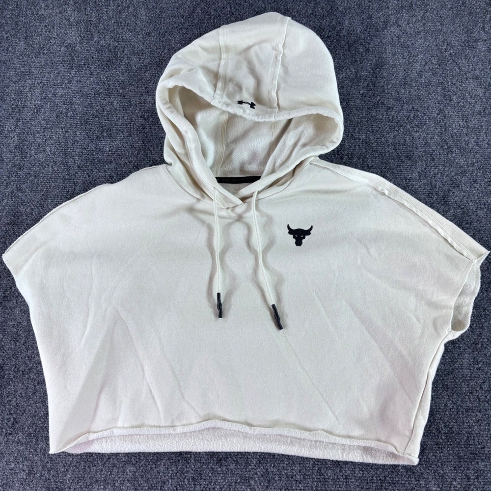 Under Armour Project Rock Hoodie Womens XS Cream SS Cropped Brahma Bull